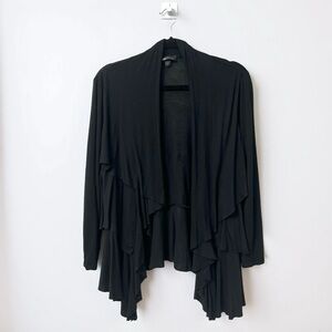 Women's Black Draped Waterfall Open Front Cardigan